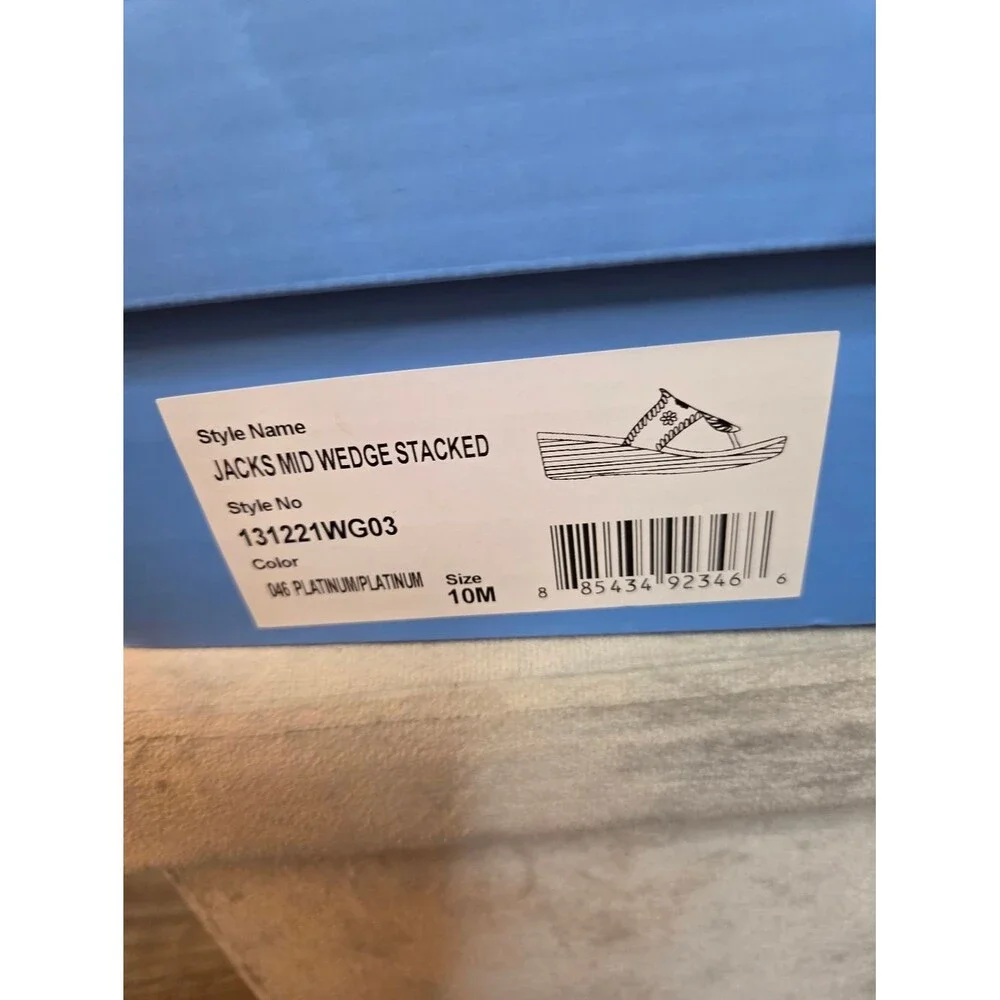 Jack Rogers Mid Wedge Stacked Metallic Gold Wedge Sandals, Size 10, NIB